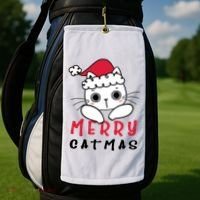 Merry Catrmas Cute Christmas Santa Kitty Xmas Golf Towel thumb 2