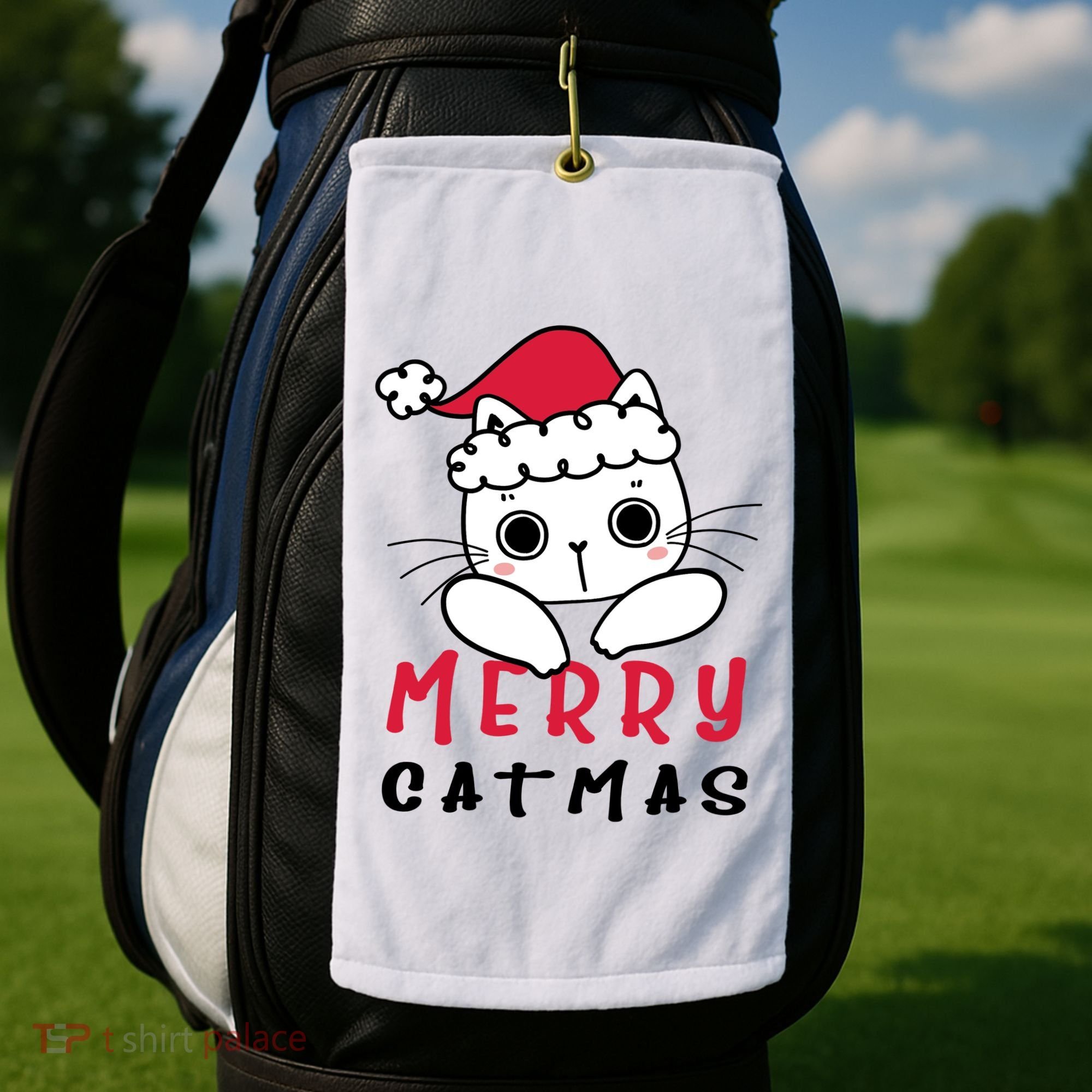 Merry Catrmas Cute Christmas Santa Kitty Xmas Golf Towel