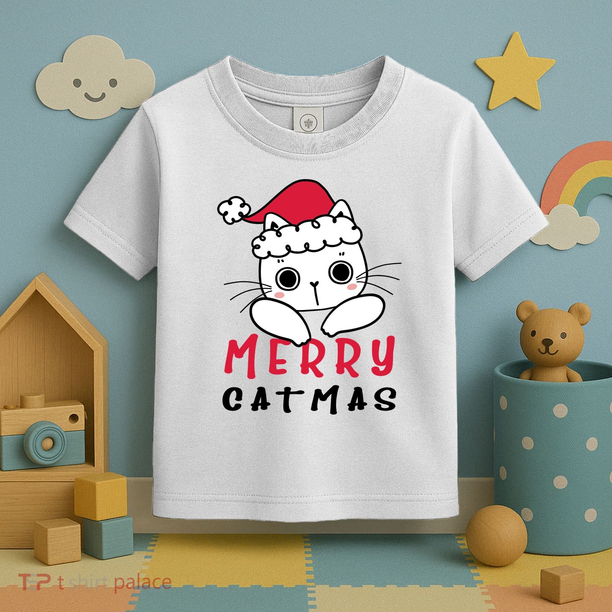 Merry Catrmas Cute Christmas Santa Kitty Xmas Toddler T-Shirt