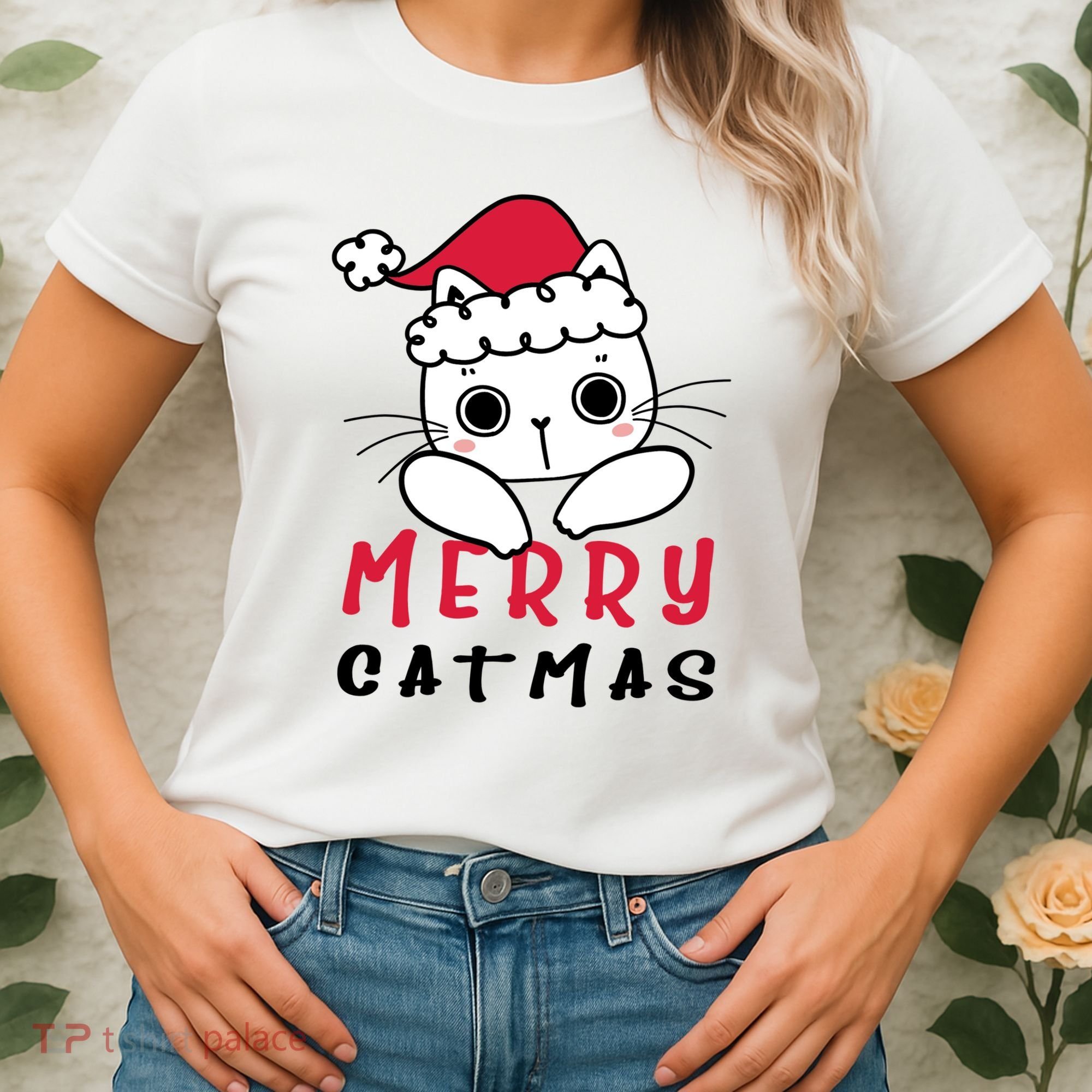 Merry Catrmas Cute Christmas Santa Kitty Xmas Women's T-Shirt