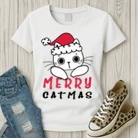Merry Catrmas Cute Christmas Santa Kitty Xmas Women's T-Shirt thumb 3