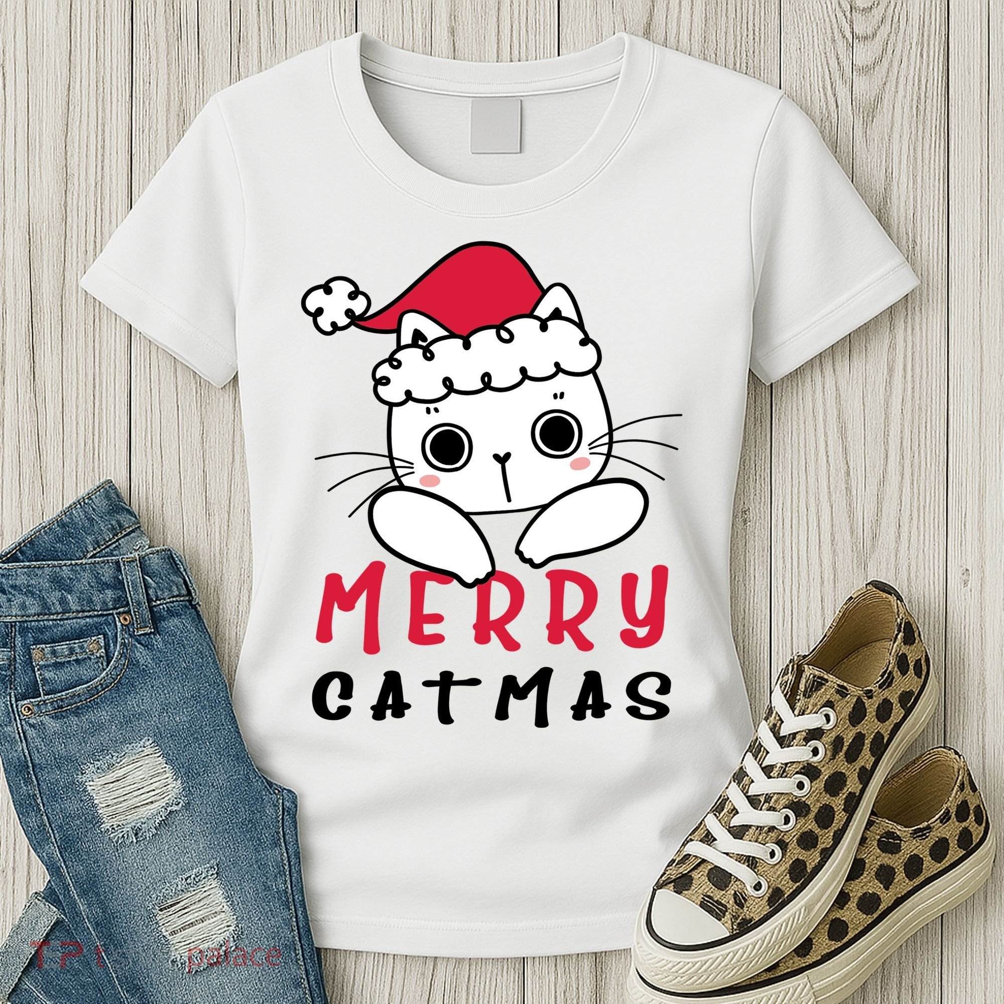 Merry Catrmas Cute Christmas Santa Kitty Xmas Women's T-Shirt