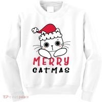 Merry Catrmas Cute Christmas Santa Kitty Xmas Kids Sweatshirt thumb 0