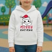 Merry Catrmas Cute Christmas Santa Kitty Xmas Kids Hoodie thumb 3