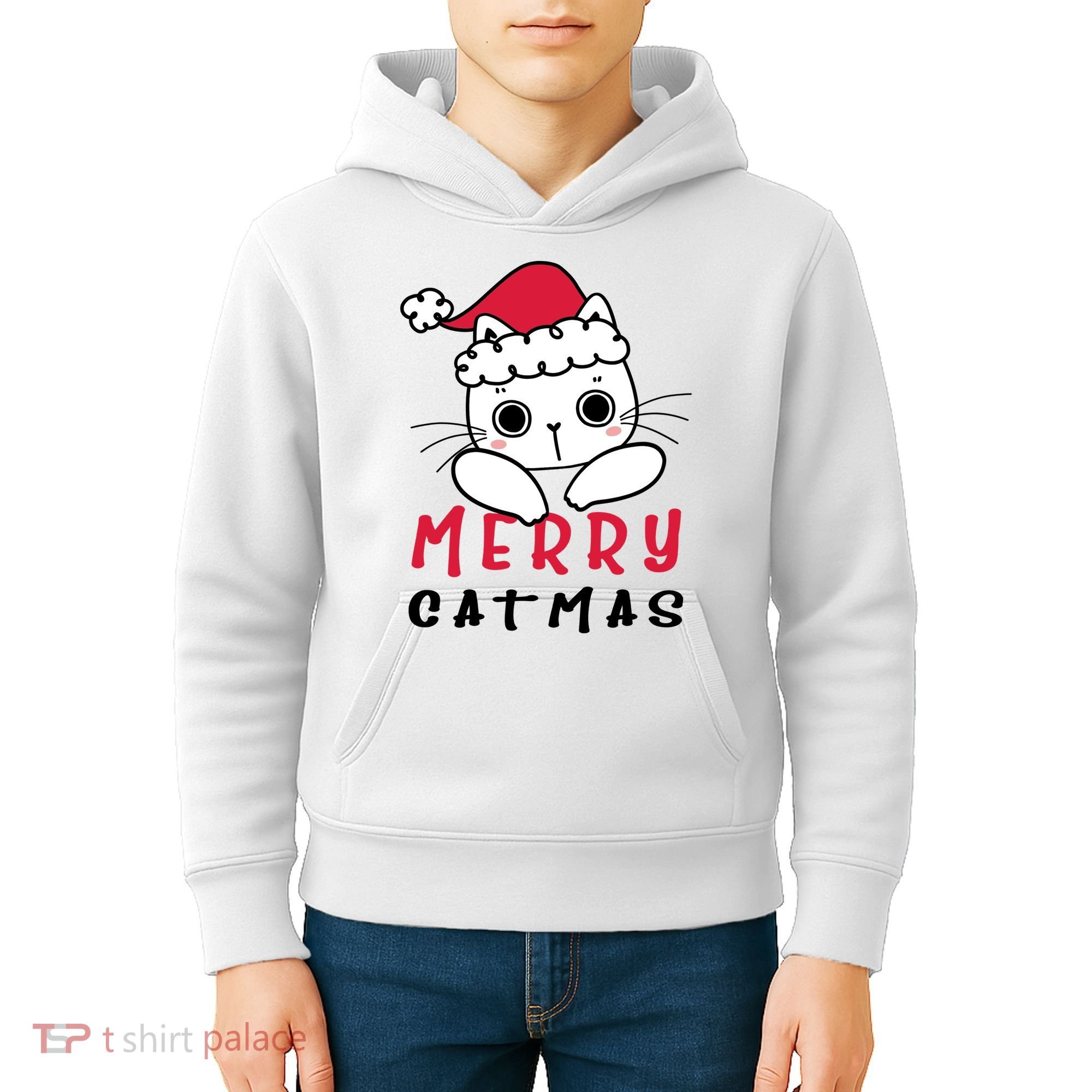 Merry Catrmas Cute Christmas Santa Kitty Xmas Kids Hoodie