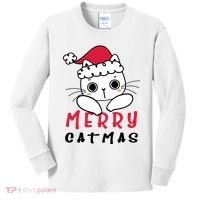 Merry Catrmas Cute Christmas Santa Kitty Xmas Kids Long Sleeve Shirt thumb 0