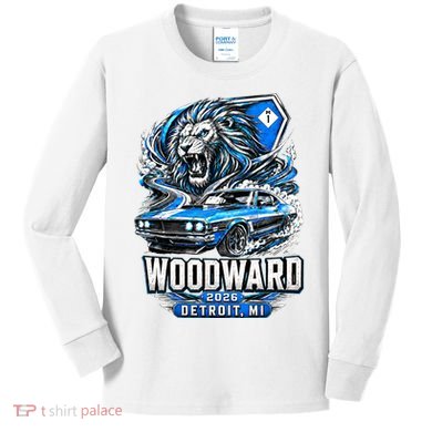 Michigan Car Cruise 2026 Woodward Ave M1 Lion Kids Long Sleeve Shirt