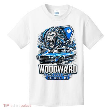 Michigan Car Cruise 2026 Woodward Ave M1 Lion Kids T-Shirt