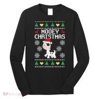 Mooey Christmas Cow Santa Claus Hat Xmas Farmer Animal Long Sleeve Shirt thumb 0