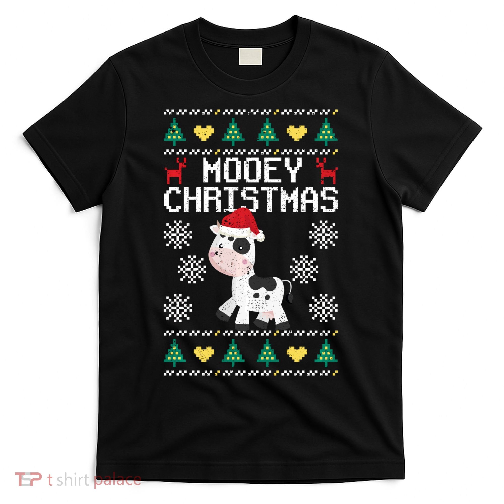 Mooey Christmas Cow Santa Claus Hat Xmas Farmer Animal T-Shirt
