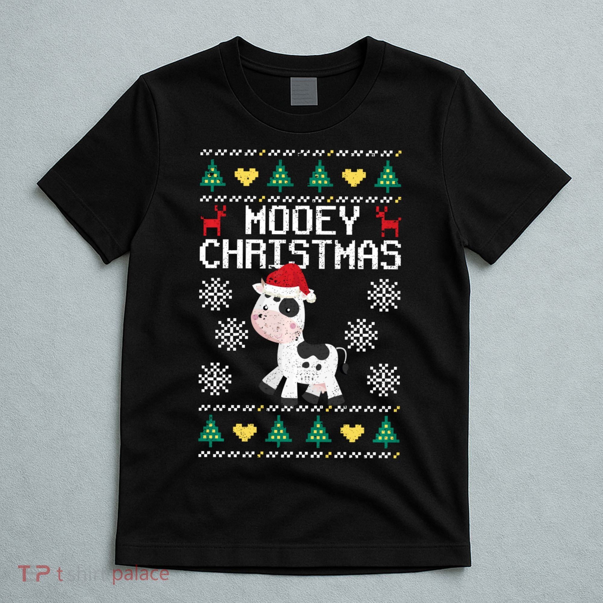 Mooey Christmas Cow Santa Claus Hat Xmas Farmer Animal T-Shirt
