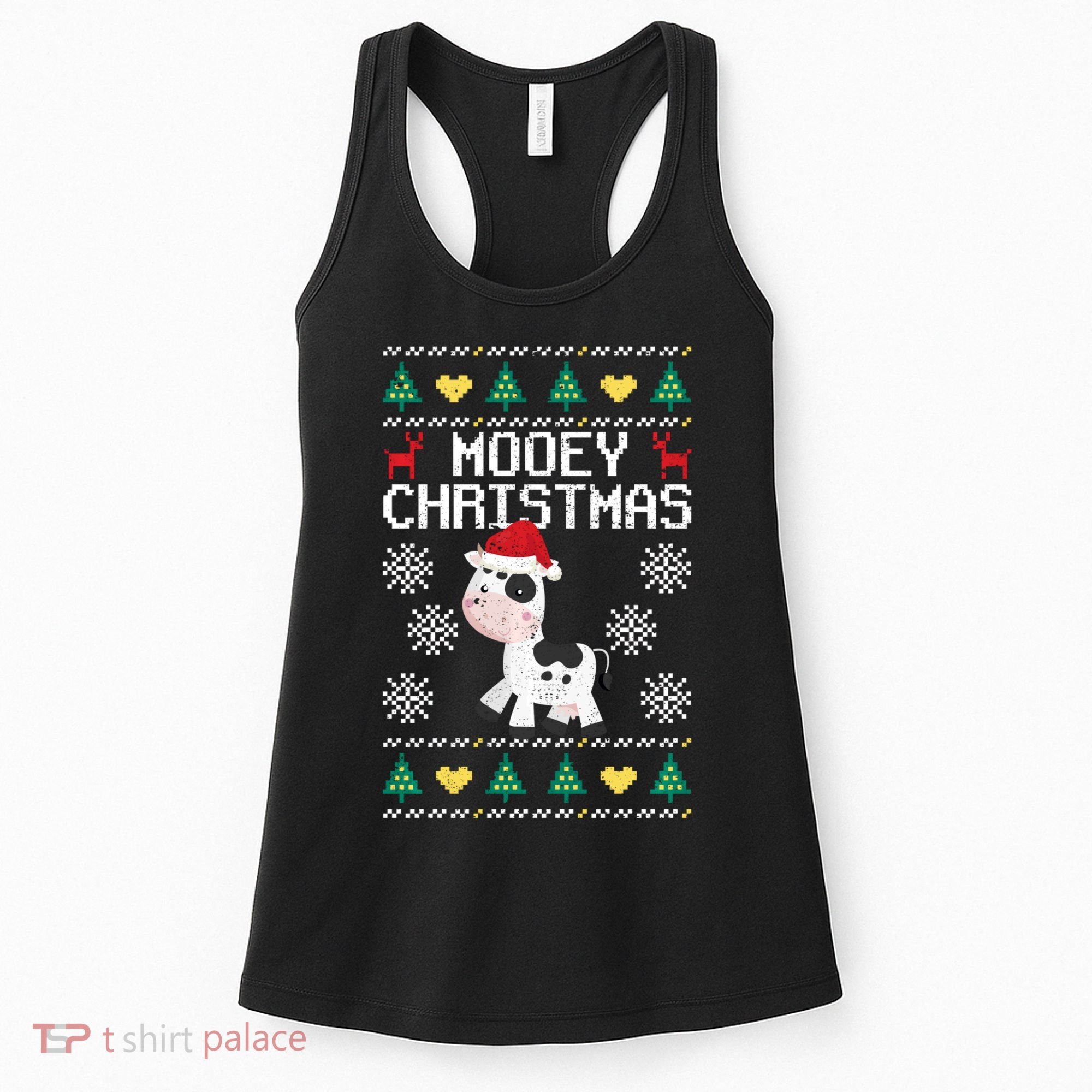 Mooey Christmas Cow Santa Claus Hat Xmas Farmer Animal Women's Tank Top
