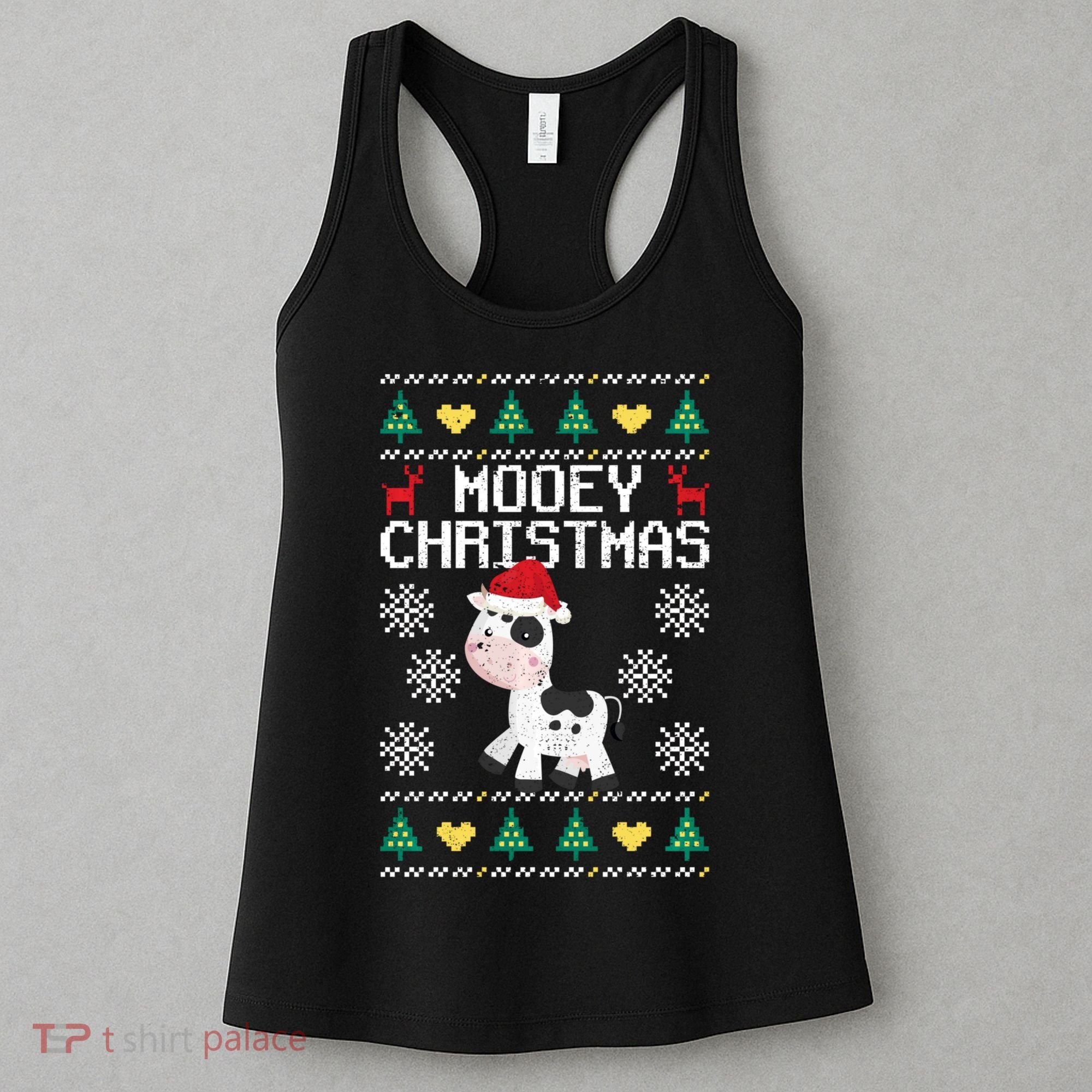 Mooey Christmas Cow Santa Claus Hat Xmas Farmer Animal Women's Tank Top
