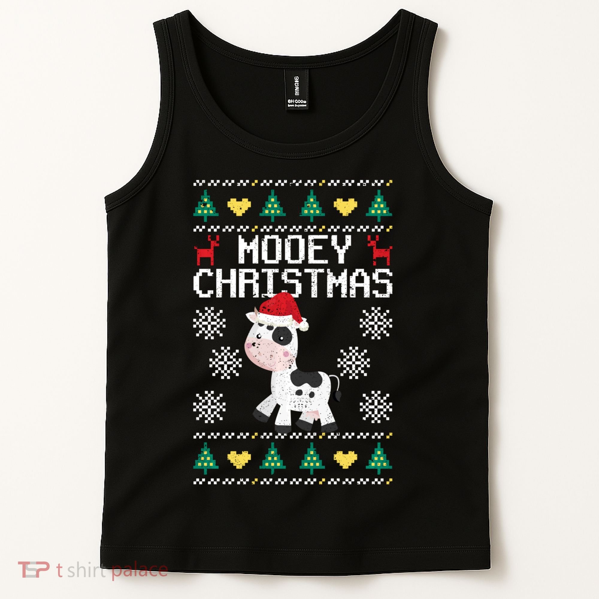 Mooey Christmas Cow Santa Claus Hat Xmas Farmer Animal Tank Top