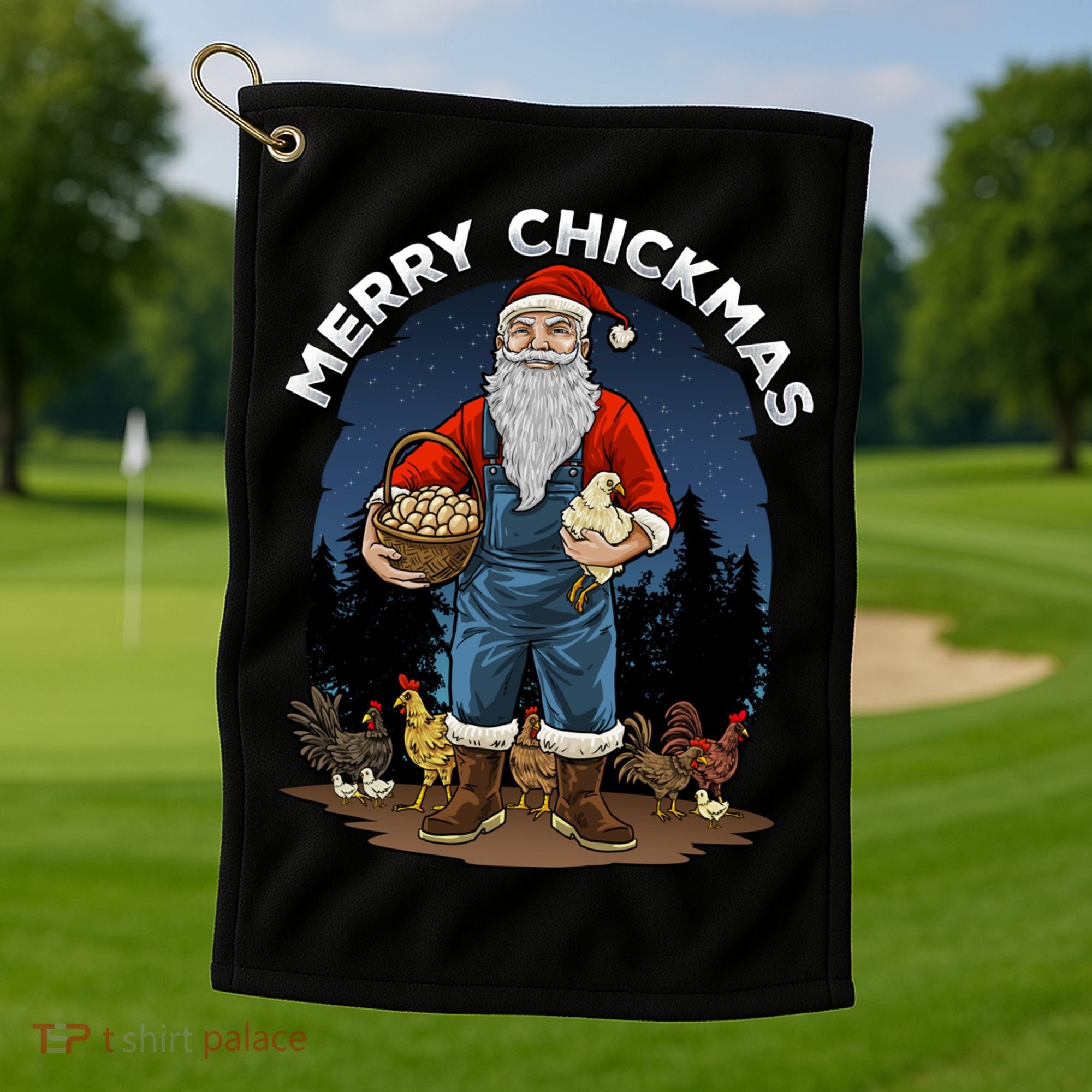 Merry Chickmas Chicken Funny Farmer Farming Christmas Santa Gift Golf Towel