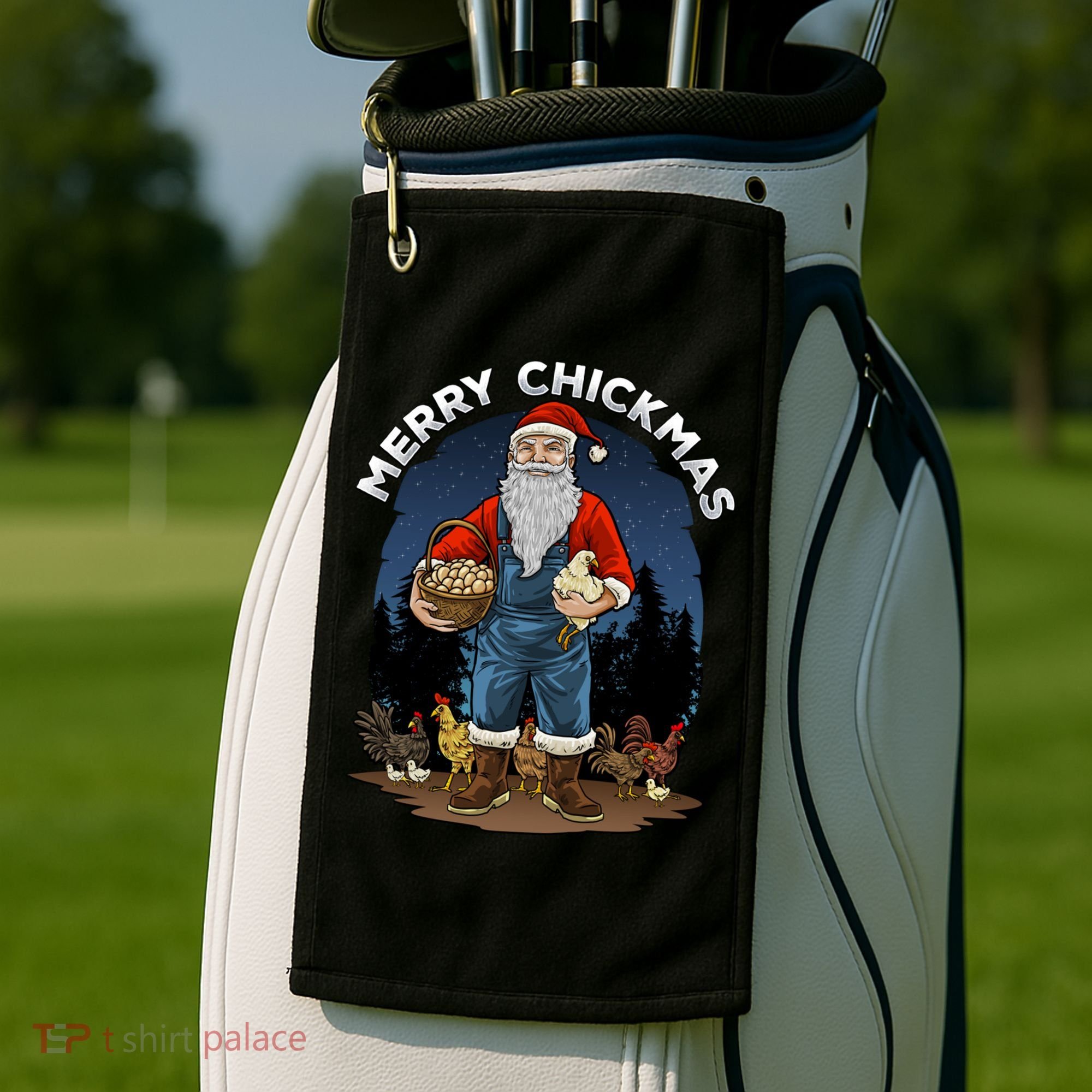 Merry Chickmas Chicken Funny Farmer Farming Christmas Santa Gift Golf Towel
