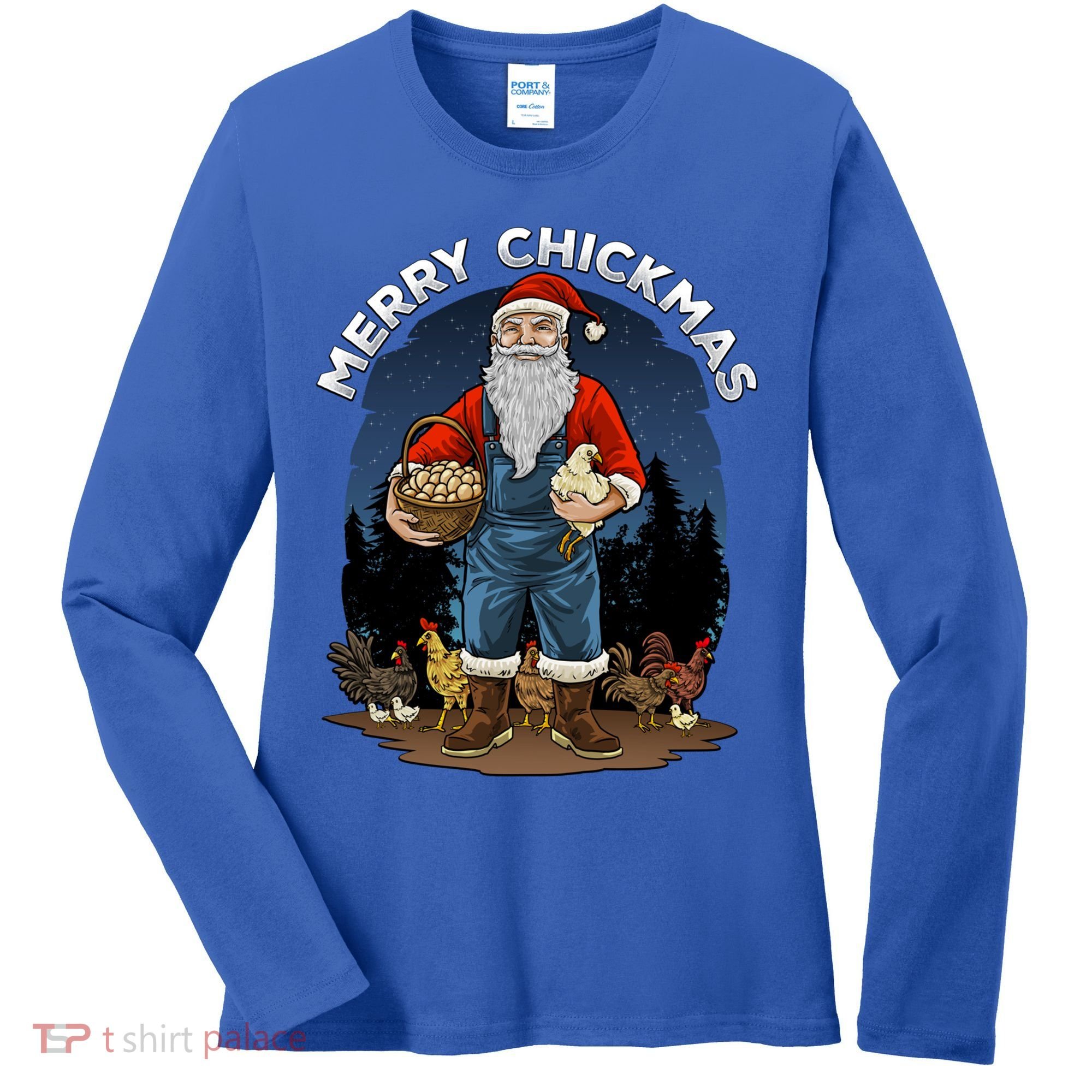 Merry Chickmas Chicken Funny Farmer Farming Christmas Santa Gift Women's Long Sleeve Shirt