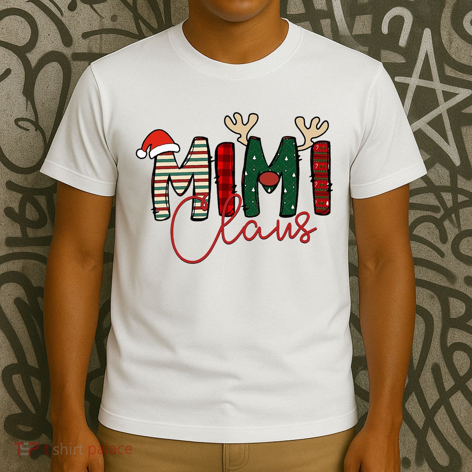 Mimi Claus Christmas Santa Hat Reindeer Grandma Grandkids T-Shirt
