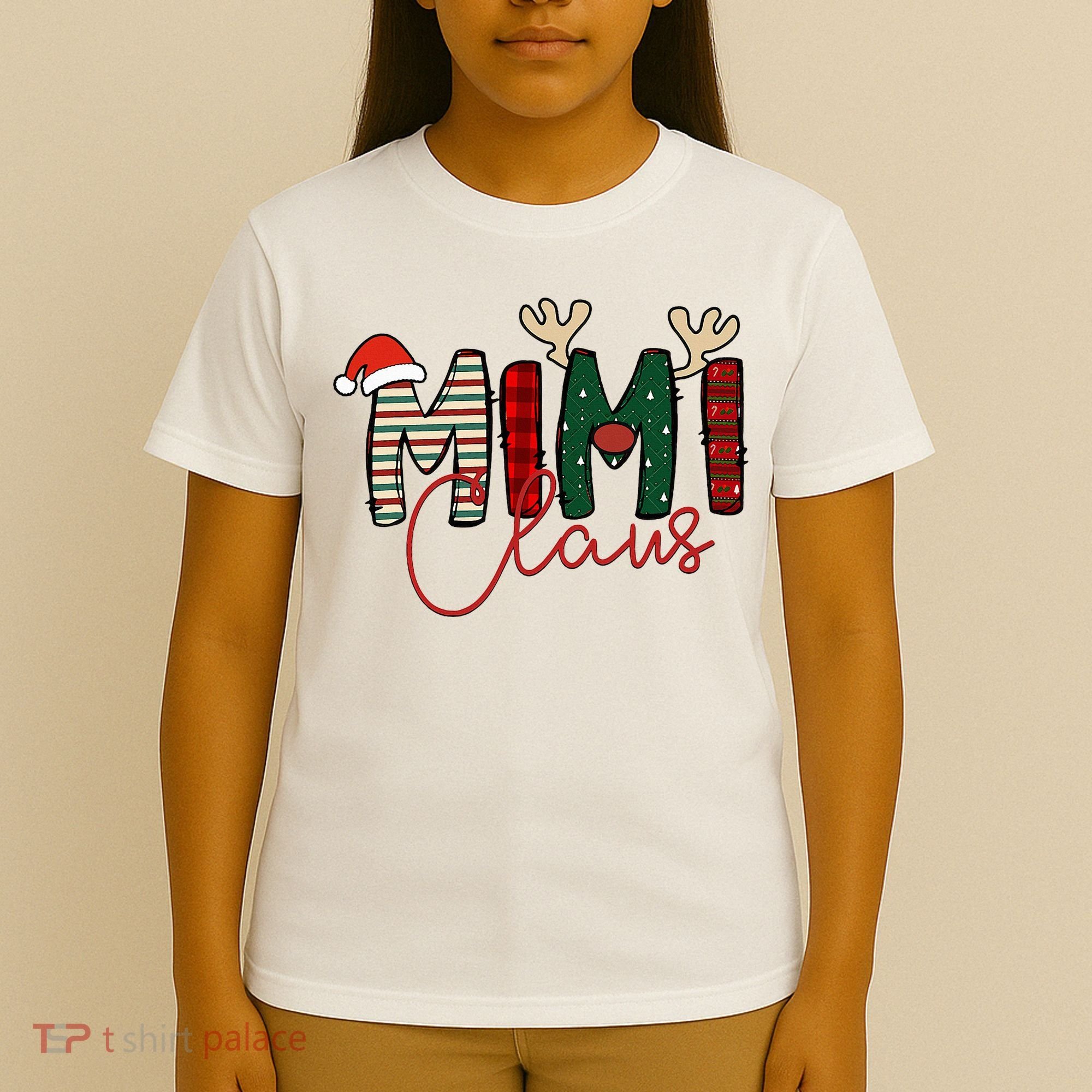 Mimi Claus Christmas Santa Hat Reindeer Grandma Grandkids T-Shirt