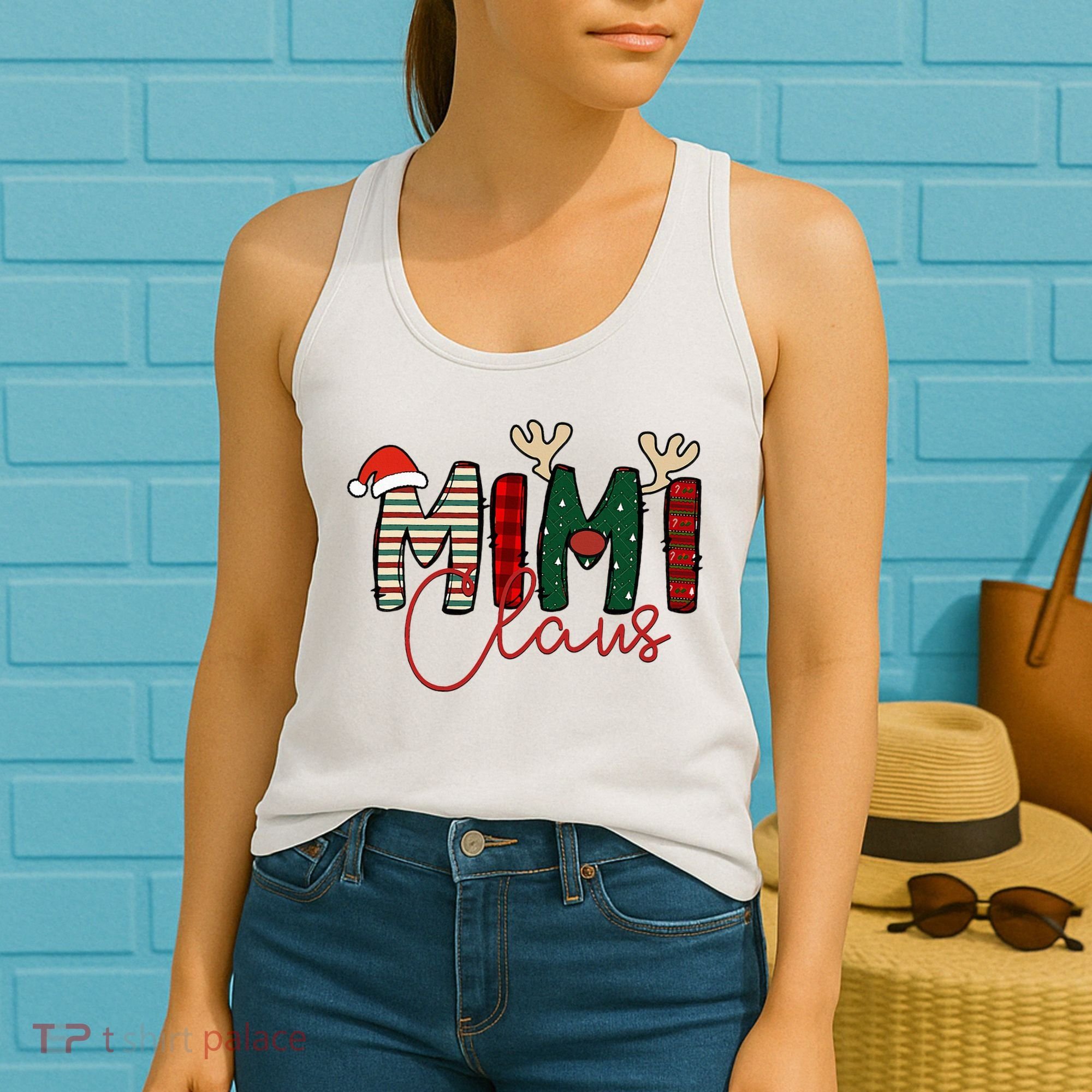 Mimi Claus Christmas Santa Hat Reindeer Grandma Grandkids Women's Tank Top