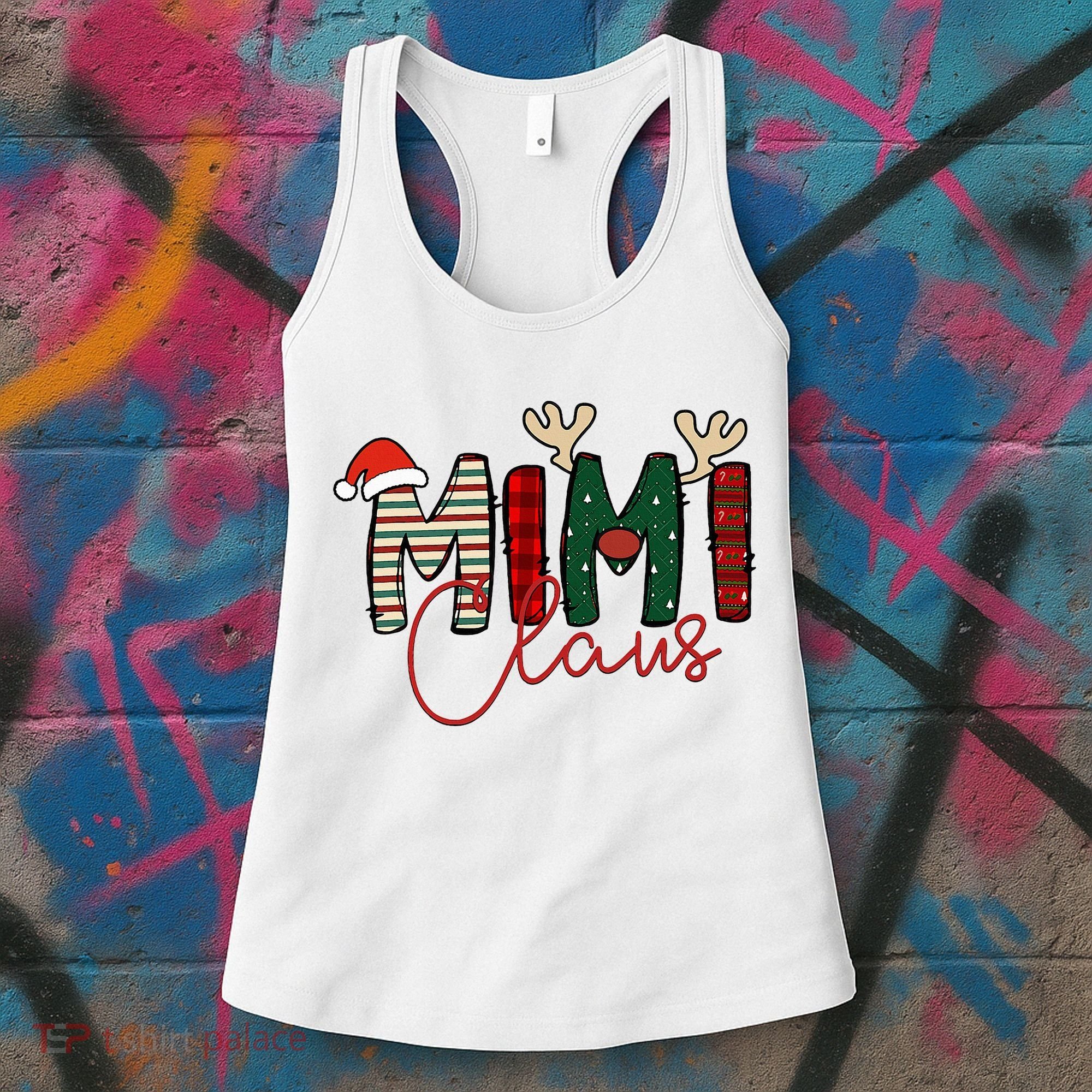 Mimi Claus Christmas Santa Hat Reindeer Grandma Grandkids Women's Tank Top