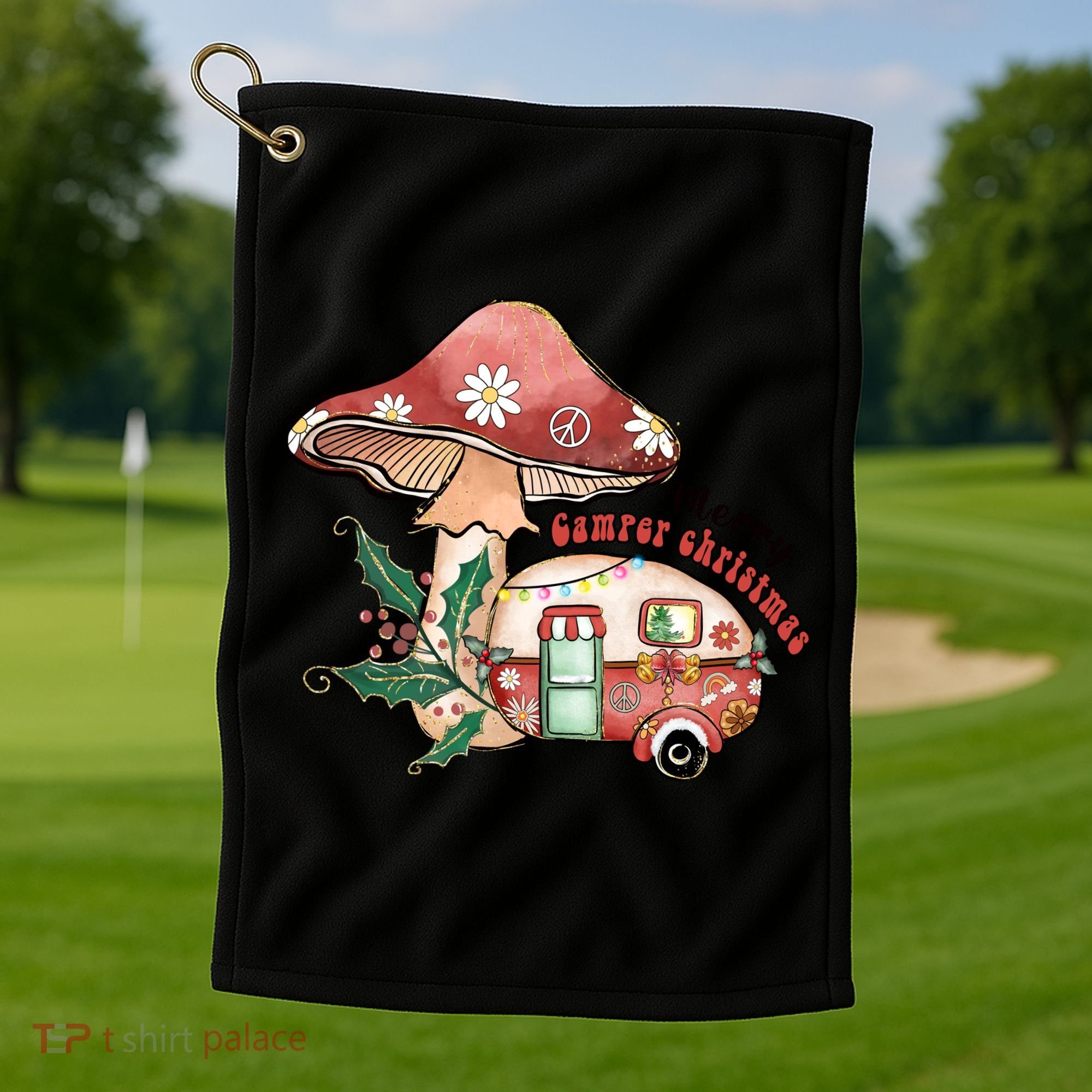 Merry Camper Christmas Gift For Camping Lover Golf Towel