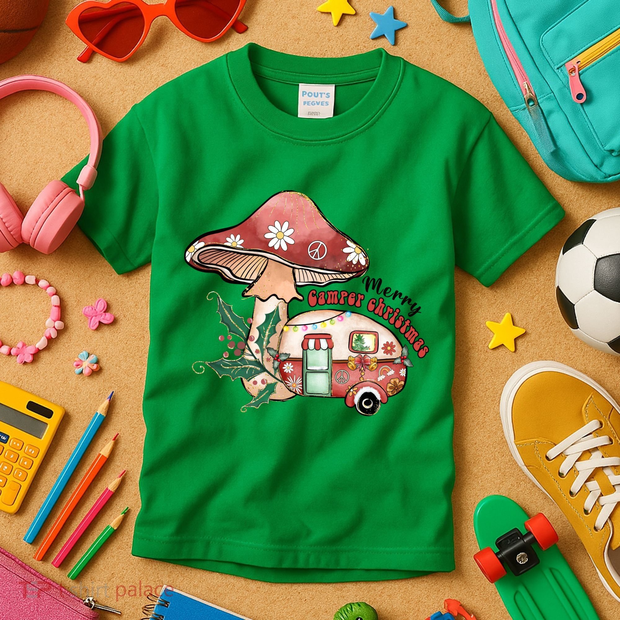 Merry Camper Christmas Gift For Camping Lover Kids T-Shirt