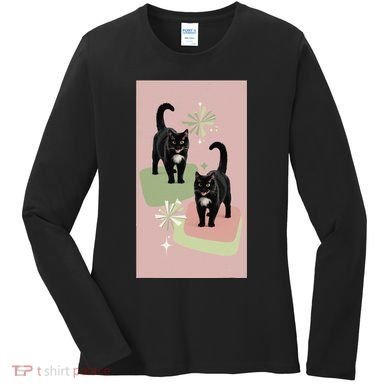 Mid Century Cats Atomic Cat Retro Pin.K 50s 60s Women's Long Sleeve Shirt