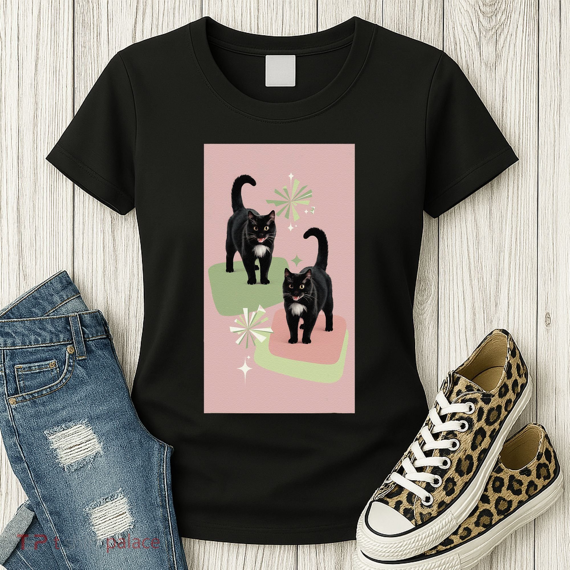 Mid Century Cats Atomic Cat Retro Pin.K 50s 60s Women's T-Shirt