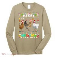Merry Christmas Chicken Santa Hat Lights Xmas Funny Long Sleeve T Long Sleeve Shirt thumb 0