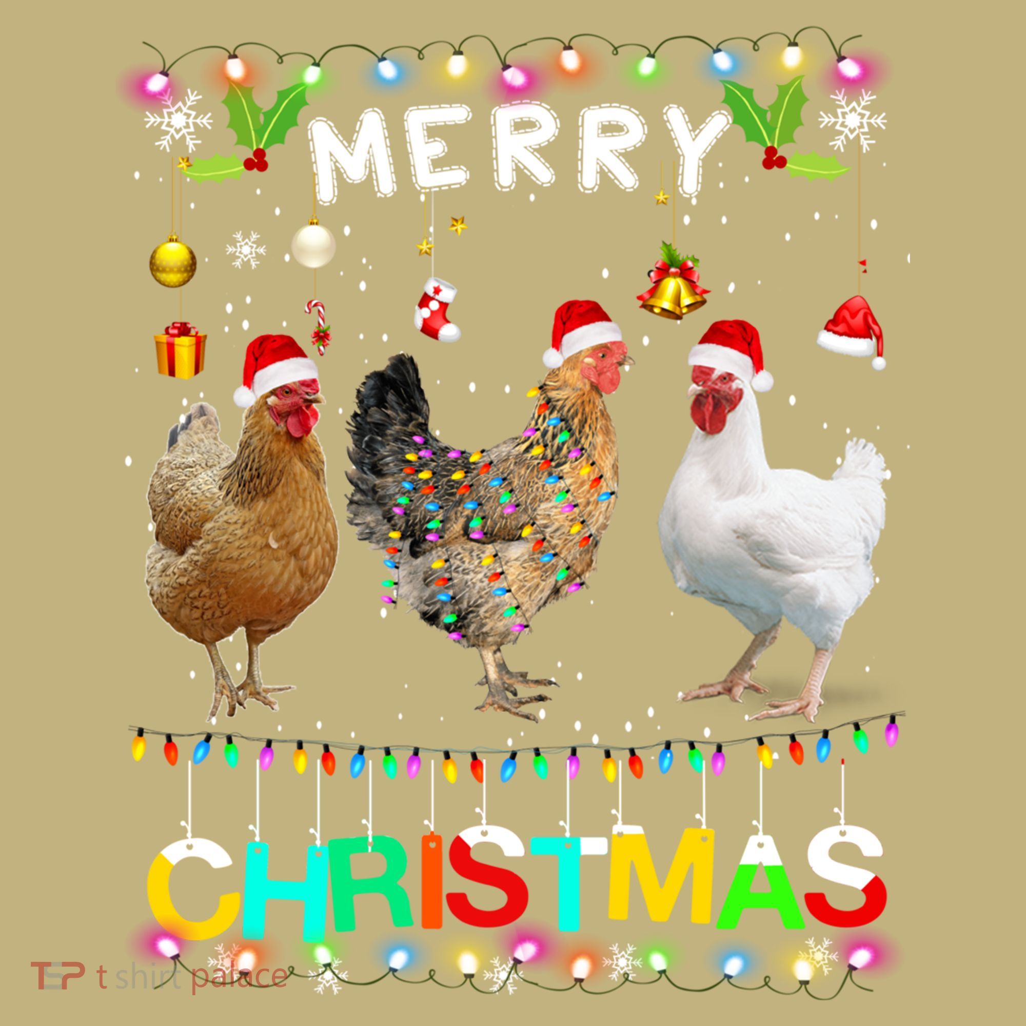Merry Christmas Chicken Santa Hat Lights Xmas Funny Long Sleeve T Sweatshirt