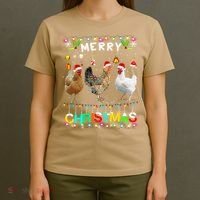 Merry Christmas Chicken Santa Hat Lights Xmas Funny Long Sleeve T T-Shirt thumb 4