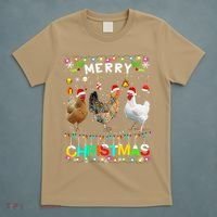 Merry Christmas Chicken Santa Hat Lights Xmas Funny Long Sleeve T T-Shirt thumb 5