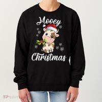 Mooey Christmas Cow Christmas Cute Cow Santa Hat Farmer Women's Sweatshirt thumb 0