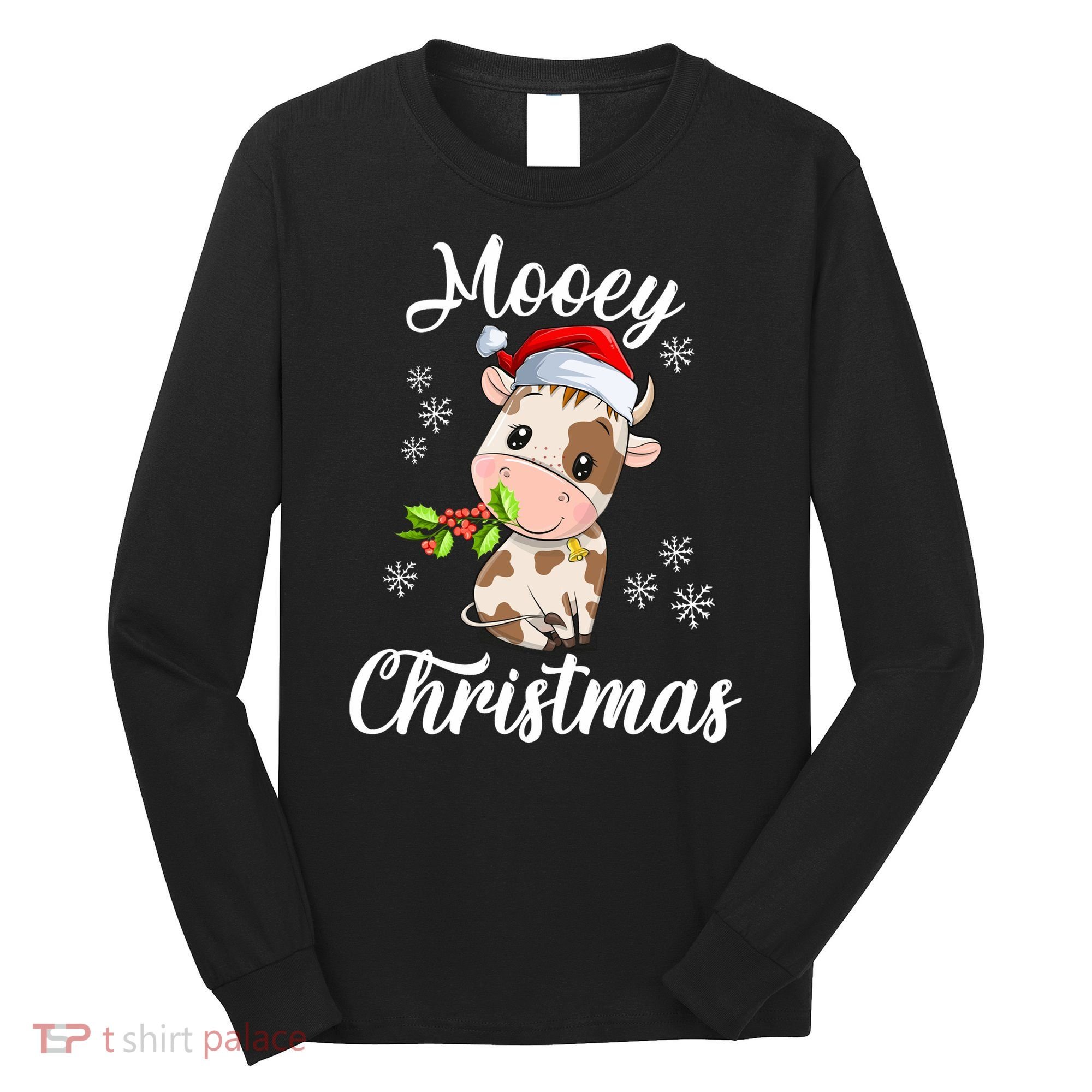 Mooey Christmas Cow Christmas Cute Cow Santa Hat Farmer Long Sleeve Shirt