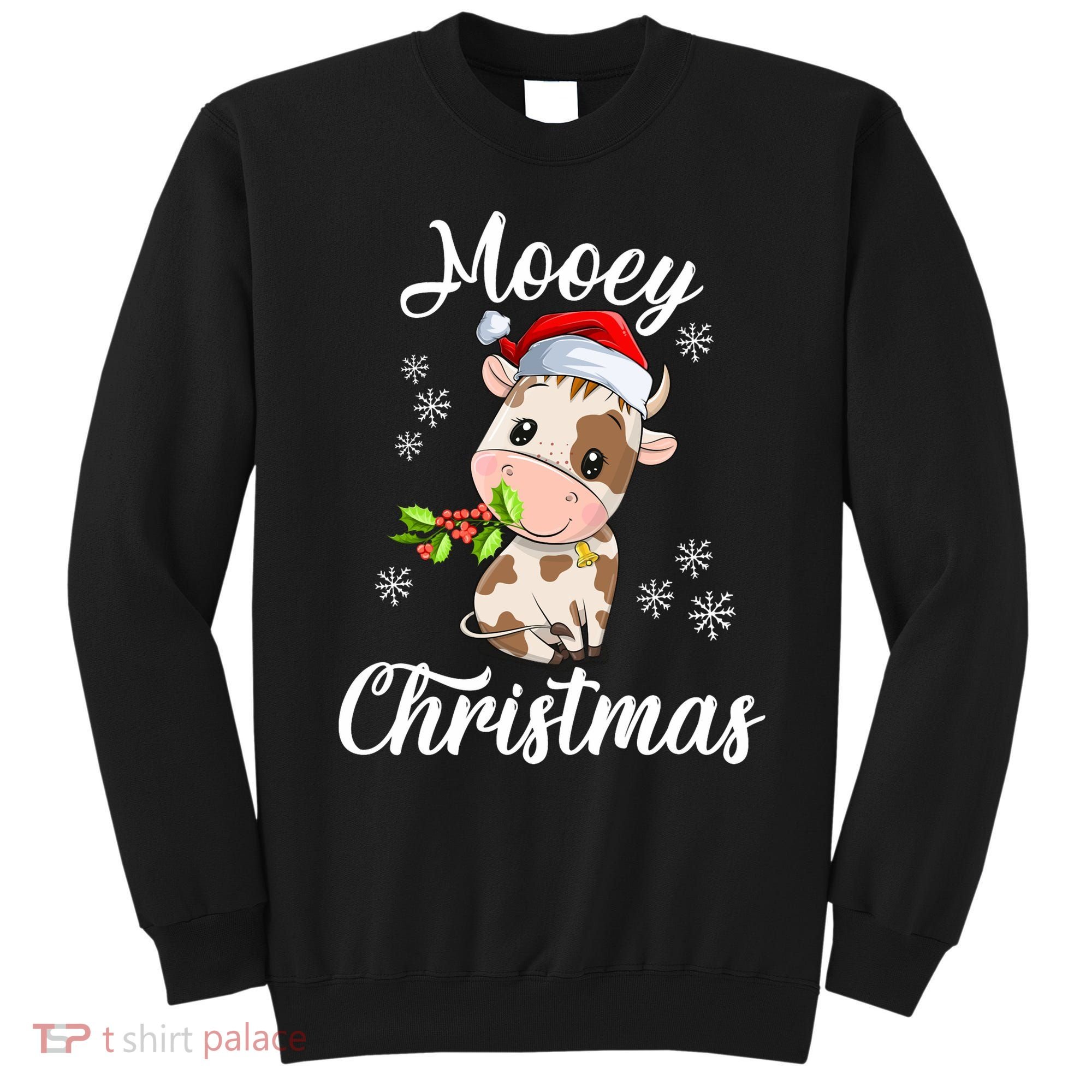 Mooey Christmas Cow Christmas Cute Cow Santa Hat Farmer Sweatshirt