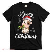 Mooey Christmas Cow Christmas Cute Cow Santa Hat Farmer T-Shirt thumb 0