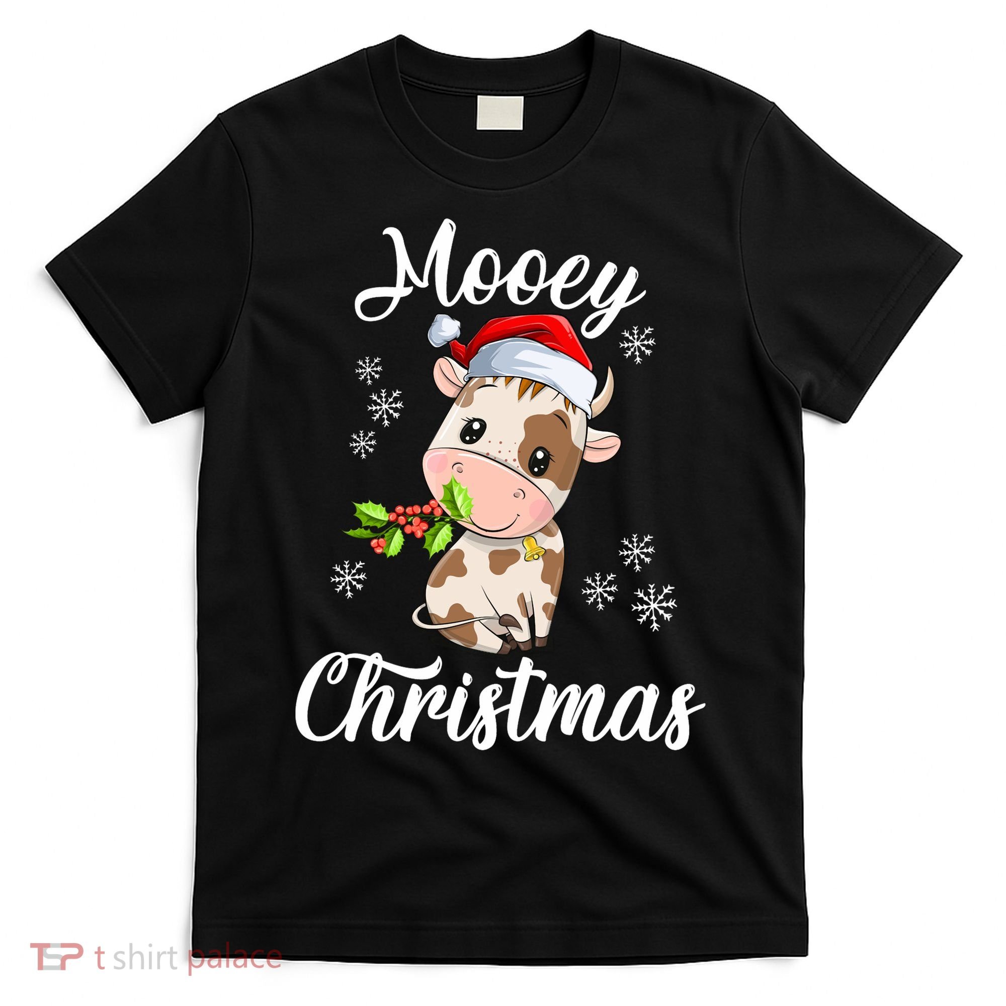 Mooey Christmas Cow Christmas Cute Cow Santa Hat Farmer T-Shirt