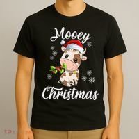 Mooey Christmas Cow Christmas Cute Cow Santa Hat Farmer T-Shirt thumb 3