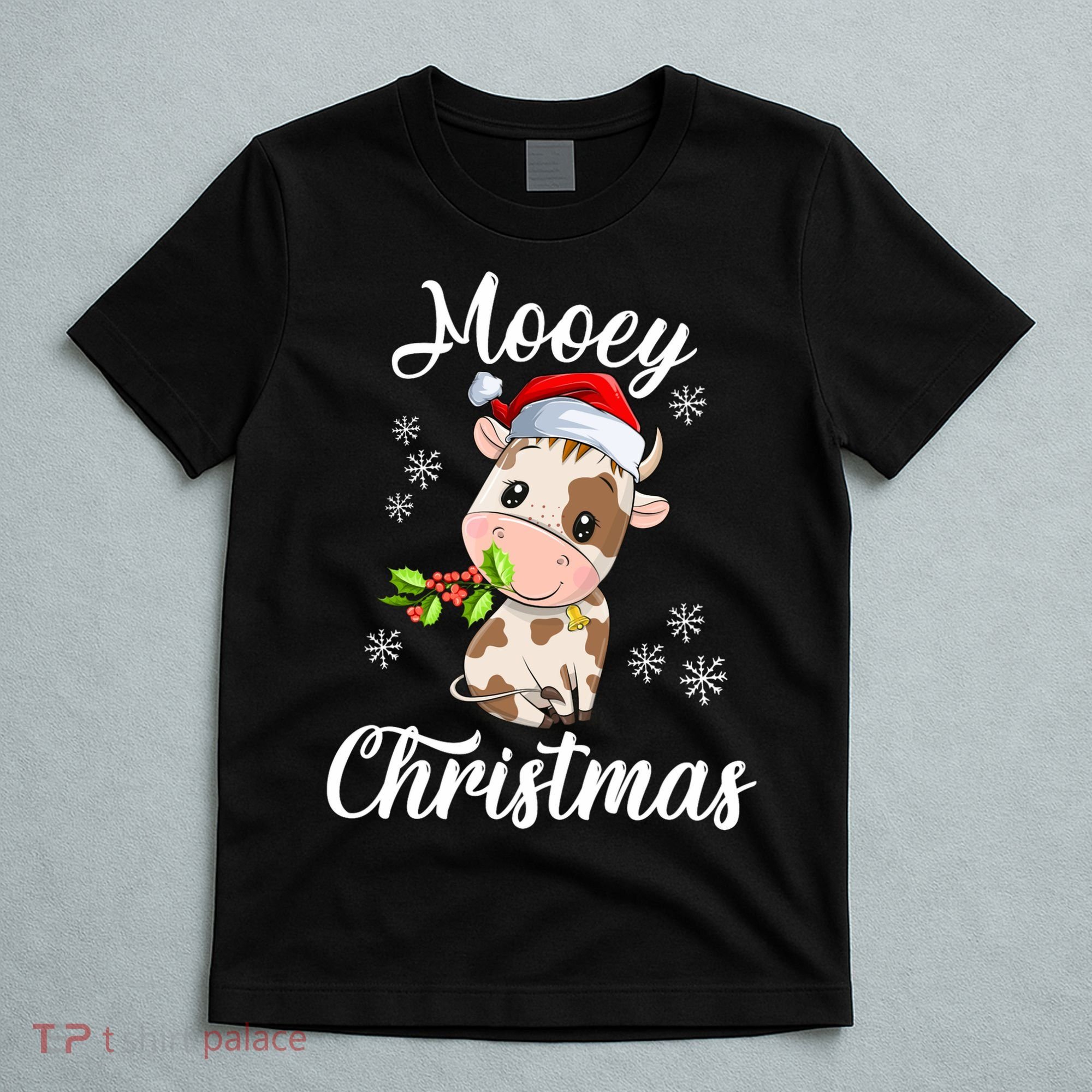 Mooey Christmas Cow Christmas Cute Cow Santa Hat Farmer T-Shirt