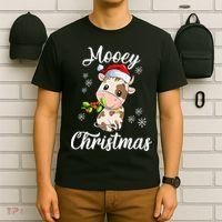 Mooey Christmas Cow Christmas Cute Cow Santa Hat Farmer T-Shirt thumb 6
