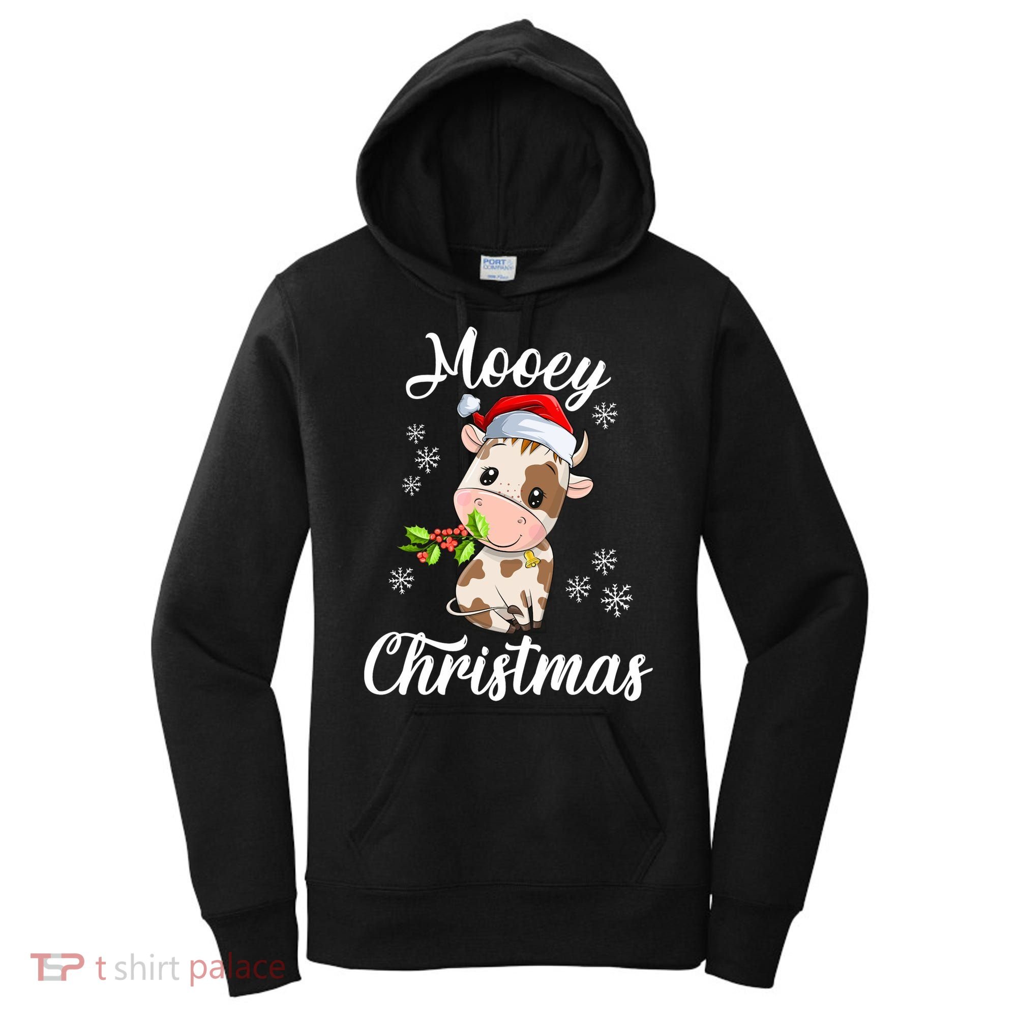 Mooey Christmas Cow Christmas Cute Cow Santa Hat Farmer Women's Hoodie