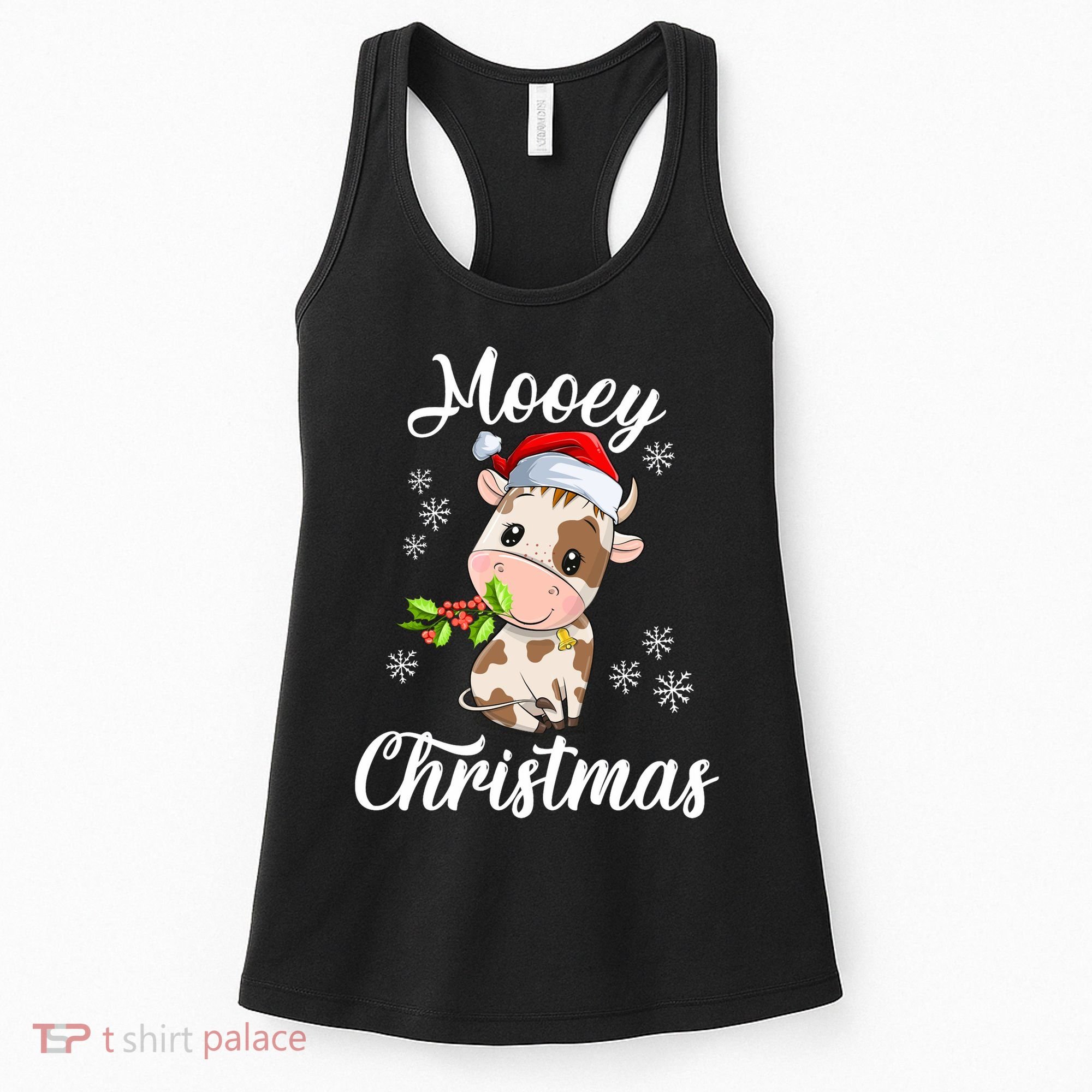 Mooey Christmas Cow Christmas Cute Cow Santa Hat Farmer Women's Tank Top