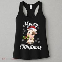 Mooey Christmas Cow Christmas Cute Cow Santa Hat Farmer Women's Tank Top thumb 3