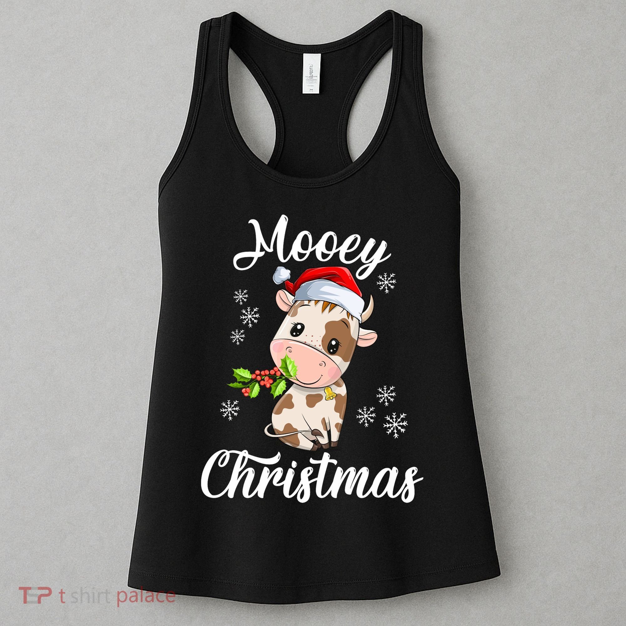 Mooey Christmas Cow Christmas Cute Cow Santa Hat Farmer Women's Tank Top