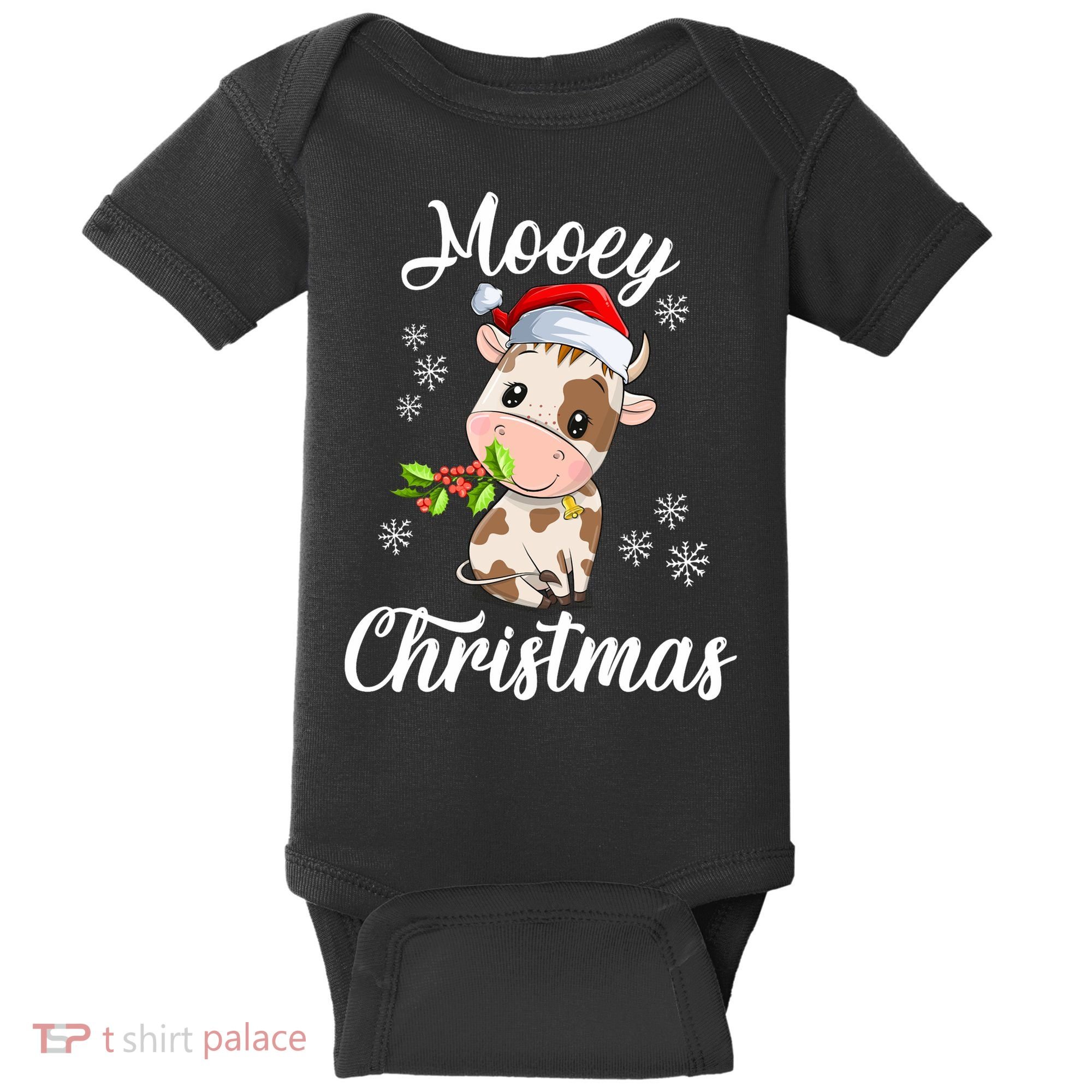 Mooey Christmas Cow Christmas Cute Cow Santa Hat Farmer Baby Bodysuit