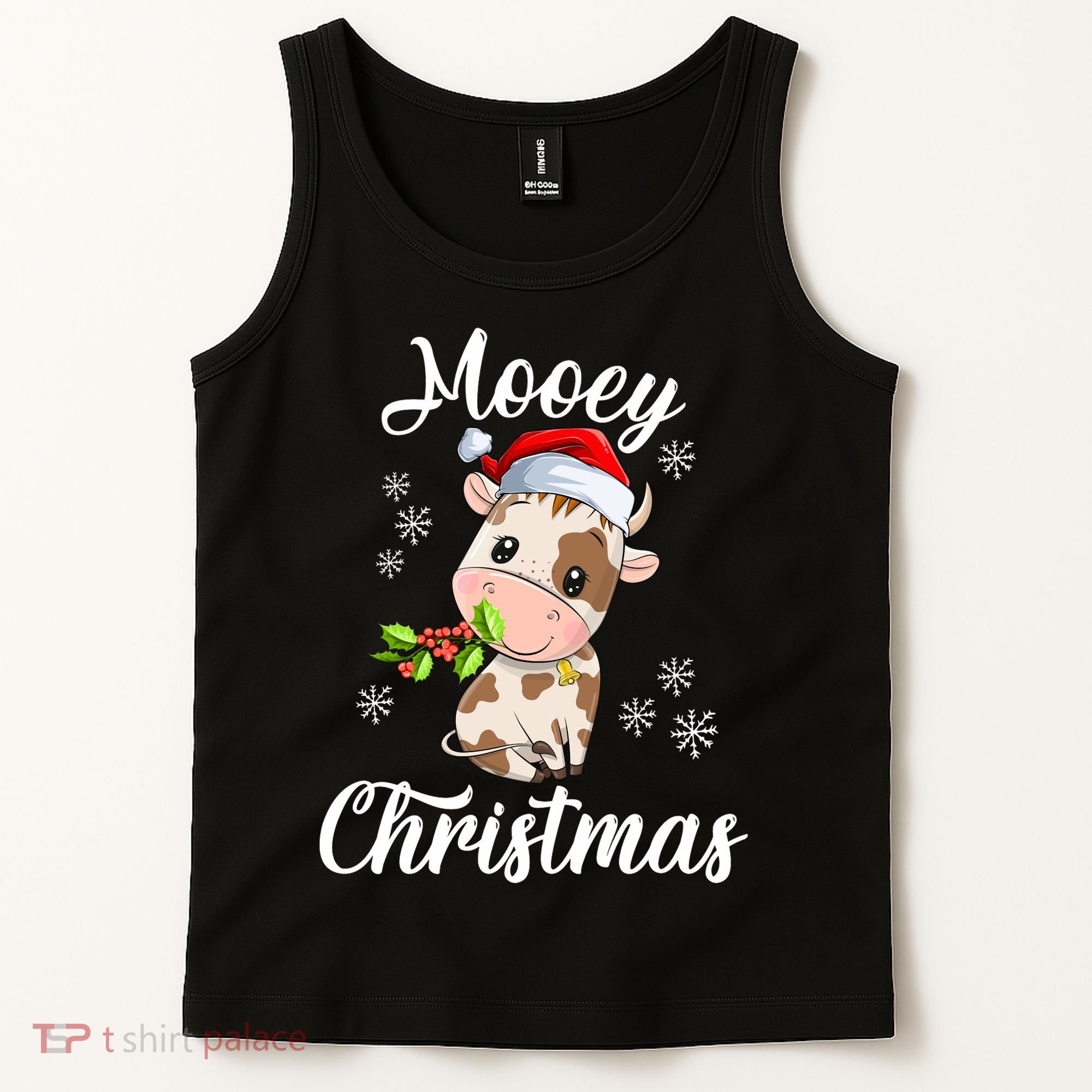 Mooey Christmas Cow Christmas Cute Cow Santa Hat Farmer Tank Top
