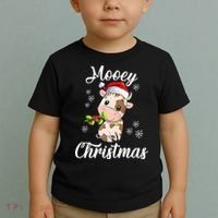 Mooey Christmas Cow Christmas Cute Cow Santa Hat Farmer Toddler T-Shirt thumb 2