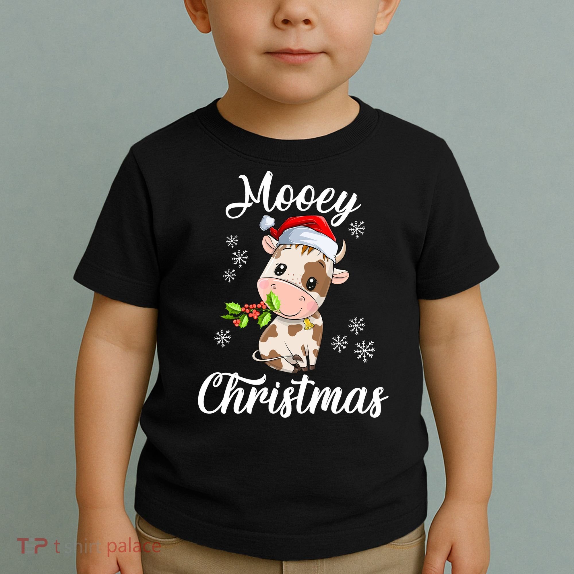 Mooey Christmas Cow Christmas Cute Cow Santa Hat Farmer Toddler T-Shirt