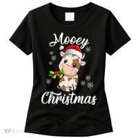 Mooey Christmas Cow Christmas Cute Cow Santa Hat Farmer Women's T-Shirt thumb 0